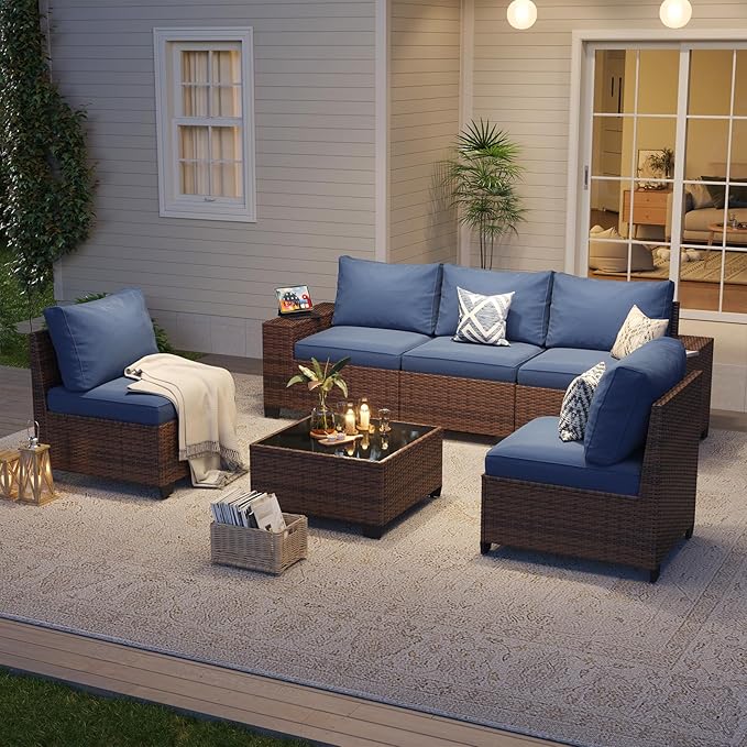 Aoxun Patio Fruniture Sets, Wicker Outdoor Patio Furniture Set with 4 in Thick Cushions and Widen Armrests, All-Weather Outdoor Sectional for Backyard, Garden and Poolside (Waterproof Cover Included)
