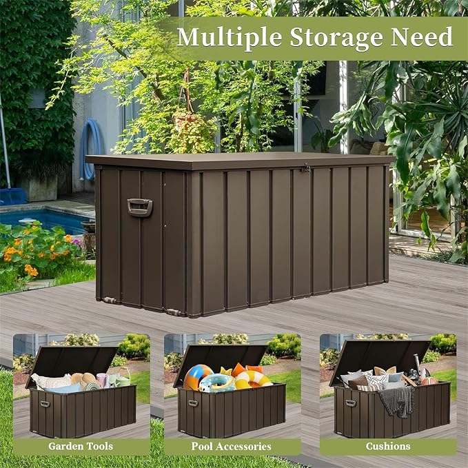 Ditkoko 160 Ourdoor Gallon Deck Box, Waterproof Storage Container with Lockable Lid, Package Delivery Box for Patio Furniture, Patio Cushions, Gardening Tools, Pool and Sports Supplies - Brown