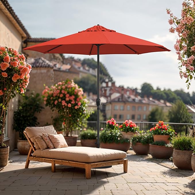 California Umbrella 12-Year Protection 9-Ft Outdoor Patio Umbrella, Sunbrella Fade-Resistant Fabric, Auto-Tilt, Heavy Duty Aluminum Frame, 8 Reinforced Ribs for Pool or Deck, Bronze Pole, Melon