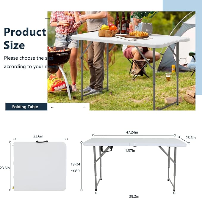 4 Foot Folding Bench Outdoor Dining Table, Portable Picnic Table Fold Up Lightweight Party Tables, 4 Foot Folding Table Outdoor Camping Table, Mesas para Fiestas Beach Table Camp Bench