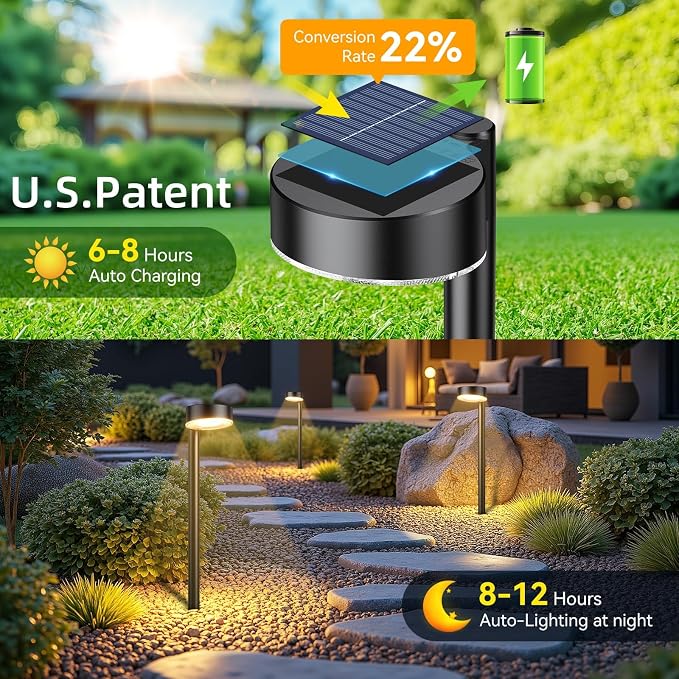 Ahaorigin 6 Pack Solar Pathway Lights Outdoor, 12 Brighter LED Solar Lights Outdoor Waterproof, Up to 12 Hrs Modern Solar Powered Path Light for Yard Garden Walkway Driveway, Warm White
