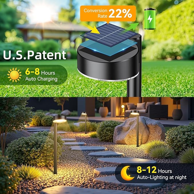 Ahaorigin 8 Pack Solar Pathway Lights Outdoor, 12 Brighter LEDs Solar Lights Outdoor Waterproof, Up to 12 Hrs Modern Path Light for Yard Garden Walkway Driveway Lawn, Warm White