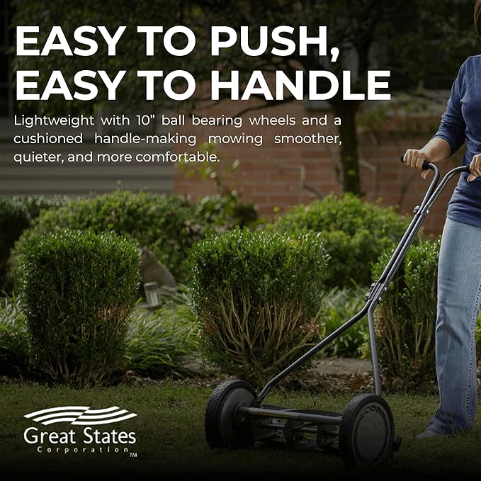 Great States 415-16 16-Inch Reel Mower Standard Full Feature Lawn Mower with T-Style Handle and Heat Treated Blades