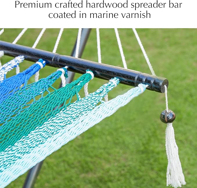 PNAEUT Double Rope Hammocks for Outside, Handwoven Double Caribbean Hammock with Spreader Bar for Outdoor Indoor, Max 600 lbs Capacity (Aqua)