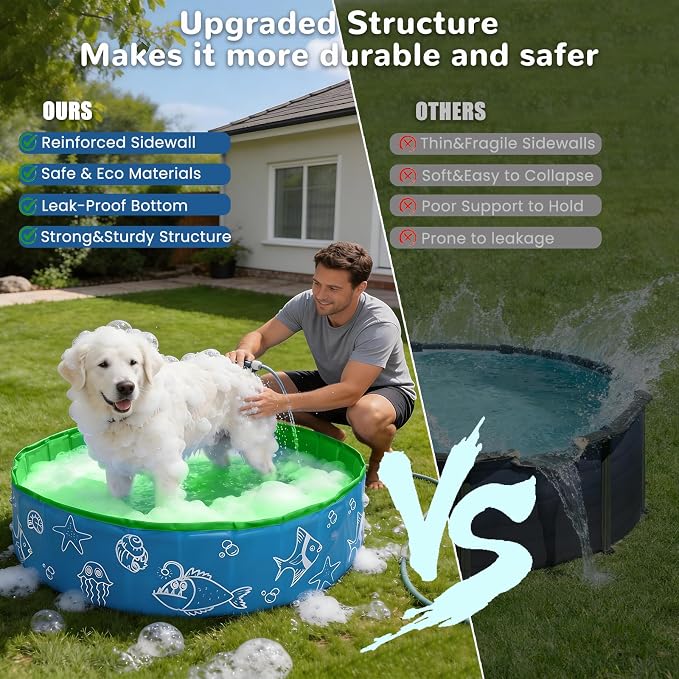 Foldable Kiddie Pool with Canopy, 47in Baby Pool with Detachable UPF 50+ Sunshade, Portable Non-Slip Swimming Pool Dog Pool for Backyard, Beach, Outdoor Summer Water Play