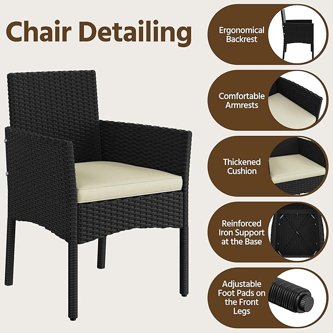 Yaheetech Patio Furniture Set 4 Pieces Conversation Sets, Rattan Chair Wicker Set Loveseat with Soft Cushion and Glass Table for Backyard Porch Garden Poolside Balcony, Black and Beige
