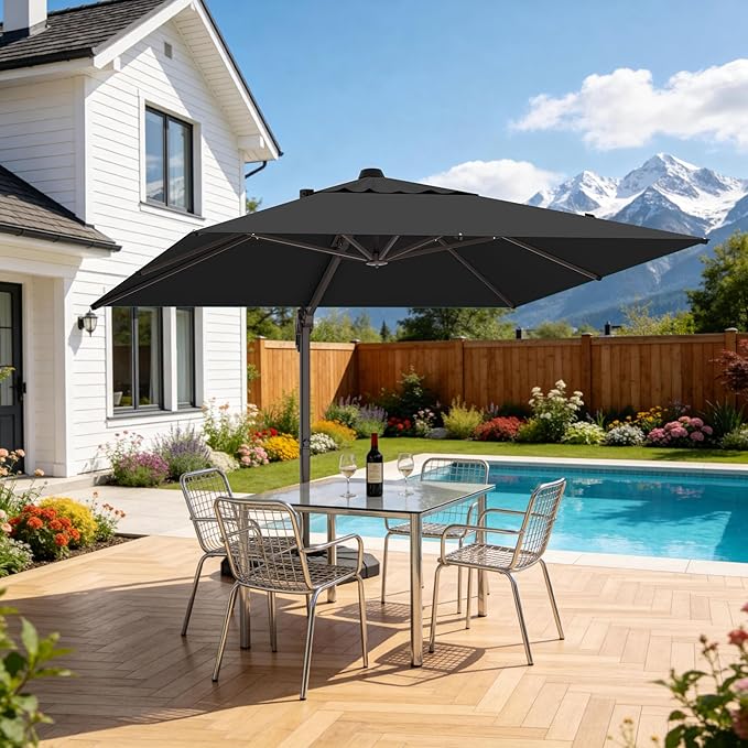 10' X 10' Patio Umbrella Cantilever Outdoor Rectangle Umbrella, Heavy Duty 360°Rotation Offset Umbrella for Garden Deck Pool Patio, Black