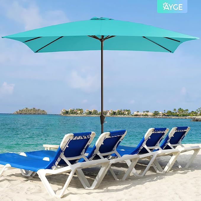 Ayge 8x10FT Large Rectangular Patio Umbrella Outdoor Table Umbrella w/Crank Rectangle Market Umbrella UV Protection for Garden, Deck,Lawn,Yard & Pool,Turquoise