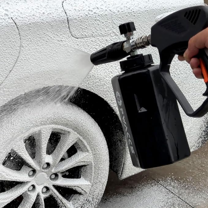 PWACCS Pressure Washer Gun with Foam Cannon, 1.5 Liter, 5000 PSI | Short Gun with Swivel, 1/4" Quick Connector, 5 Power Washer Nozzle Tips, Car Wash Foam Gun Kit