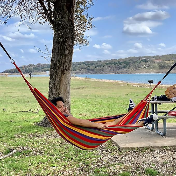Camping Hammock,Double or Individual Hammock with Two Tree Straps Portable Hammock with Travel Bag or Backyard, Porch, Hiking, Patio,Garden Outdoor and Indoor (Rainbow)