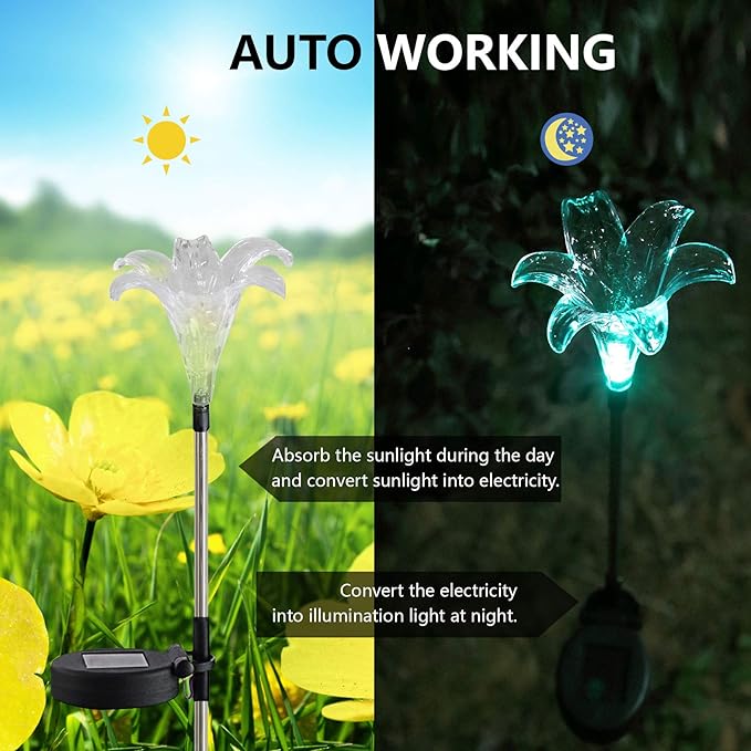 CANDLE CHOICE Solar Powered Landscape LED Lights Outdoor Waterproof Color Changing Garden Stake Lights for Outside Yard Lawn Flower Beds Plant Path Christmas Decorations Figurine Lily 2 Pack