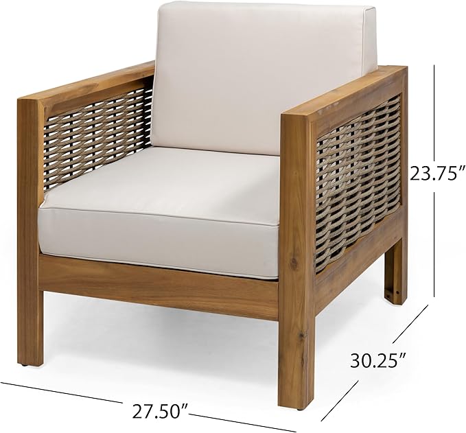 Merax Outdoor Patio Club Chairs,Set of 2,Acacia Wood Frame Conversation Set with Wicker Accents for Porch,Casual Style