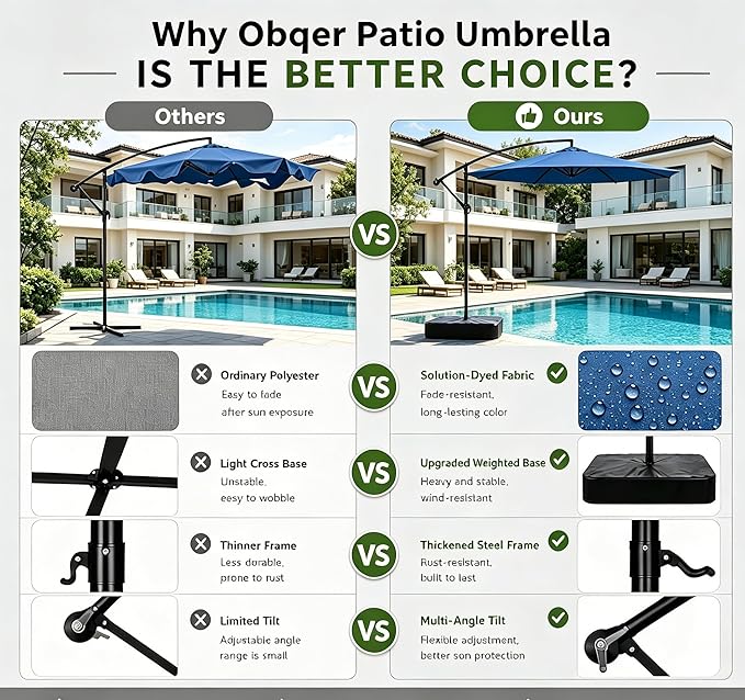 Patio Umbrella, 10FT Outdoor Umbrella with Base Included, 45° Tilt Large Cantilever, UV Protection, 360° Rotation for Backyard, Poolside, Deck, Pool, Garden