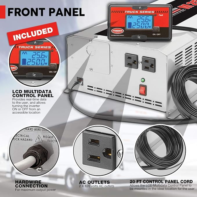 TUNDRA M Series - Power Inverter - Modified Sine Wave 2500W / 24 Volts DC to 120 Volts AC - M2524