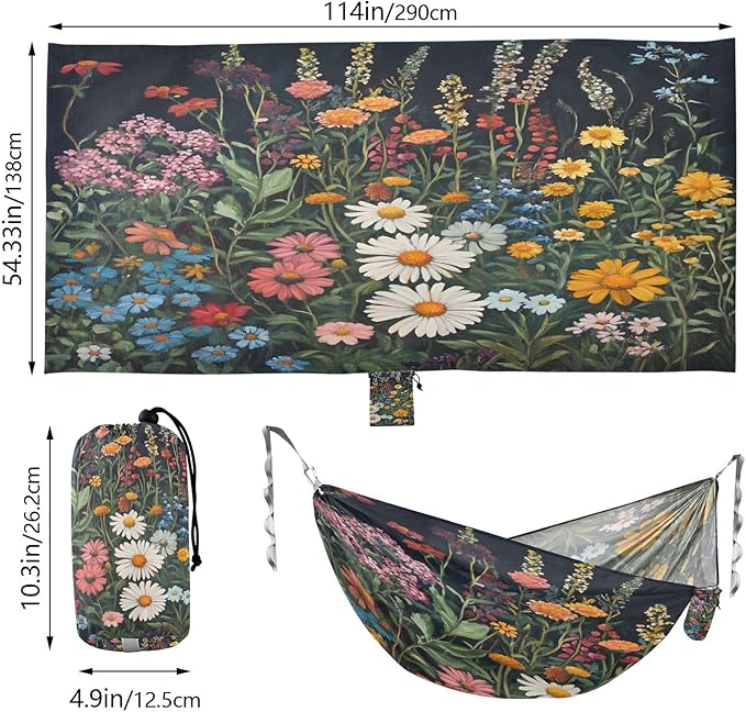 Hammocks for Outside Wildflowers Camping Hammock Portable Hammocks with Tree Straps and Carry Bag Camping Accessories for Hiking Beach Outdoor