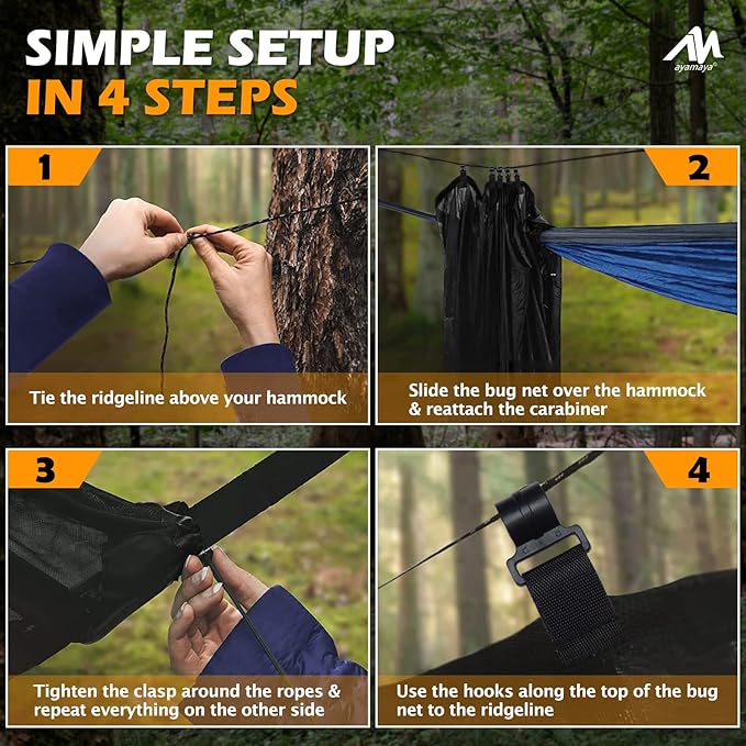 AYAMAYA Hammock Bug Net - 11.15ft Superfine Mosquito Net for Hammocks,w/Double-Sided Zipper, Lightweight Portable Hammock Netting,Fast and Easy Set Up, Fits All Camping Hammocks