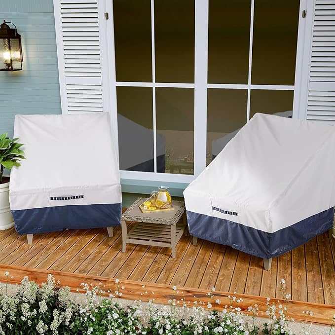 Vailge High Back Patio Chair Cover,100% Waterproof Veranda Chair Covers,600D Heavy Duty High-Back Chair Outdoor Patio Furniture Cover (Beige-Printed, 1 Pack)