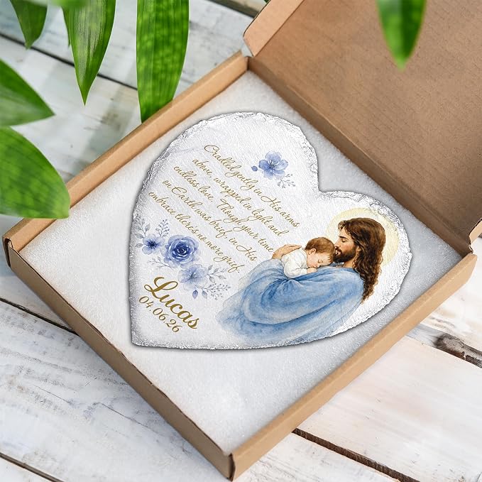 Personalized Miscarriage Garden Stone for Loss of Baby, Angel Baby Memorial Gift, Weatherproof Natural Slate Stone for Infant Loss Remembrance, Religious Grieving Sympathy Grave Marker Plaque