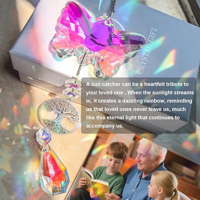 Unique Memorial Sympathy Gifts for Loss Loved One,Bereavement Gift Idea Crystal Rainbow Maker Butterfly Suncatcher in Remembrance Gifts for Grief Sorry for You Loss Mum Dad