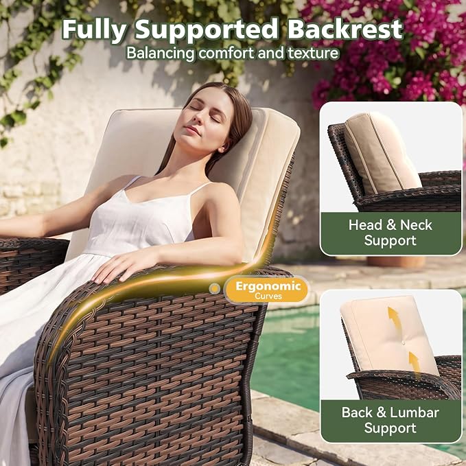 Aoxun 3 Piece Outdoor Patio Furniture Set with Side Table, Outdoor Patio Furniture Sets with High Back Swivel Rocker Chairs, Outdoor Sofa Set with Ottoman for Backyard & Garden, Beige
