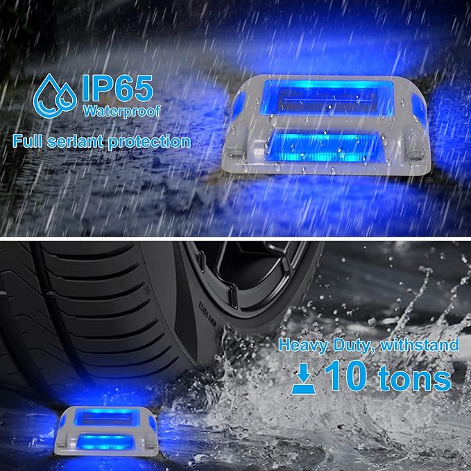 Solar Deck Lights Driveway Dock Lights- 8 Packs Waterproof 1200mAh Solar Powered Outdoor LED Aluminum Dock Lighting Road Markers Step Light for Driveway Sidewalk Garden Pathway Yard (Blue)