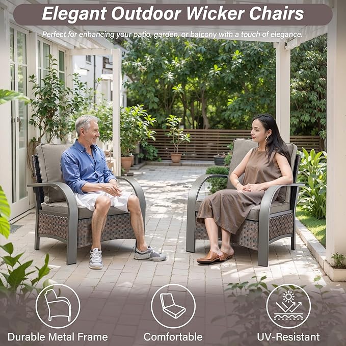 Belord 5 Piece Patio Furniture Set with Fire Pit Table - Outdoor Conversation Set with Propane Fire Pit and 4 Wicker Chairs for Backyard Patio or Casual Gathering Brown