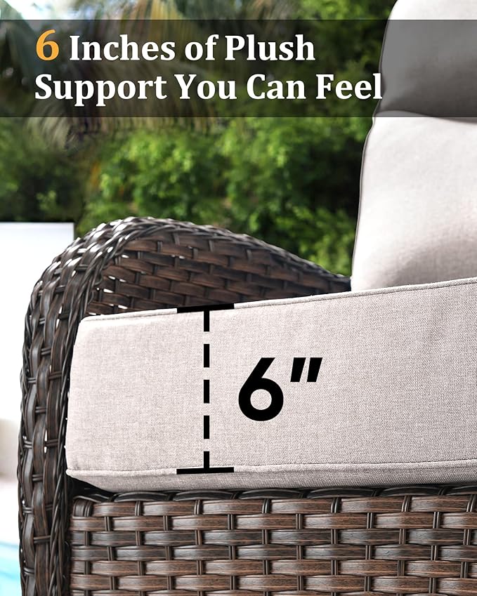 8-Piece Luxury Patio Furniture Set with 6-inch Thick Cushion,Outdoor Wicker Sofa Couch Set of 2 & Swivel Rocker Chairs, Conversation Set for Poolside, Deck & Yard - Beige