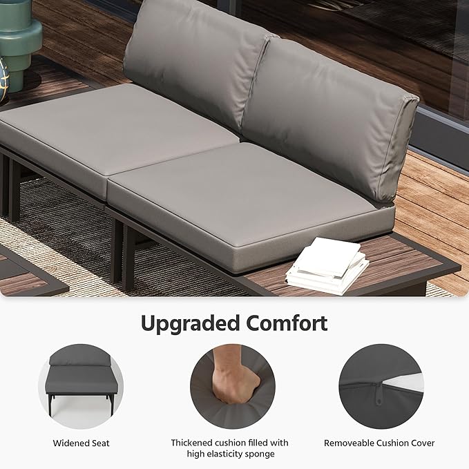 LAUSAINT HOME 8 Pieces Patio Furniture Set, Outdoor Metal Frame Patio Conversation Sets with Coffee Table & Thick Cushions for Garden, Poolside, Backyard(Grey)