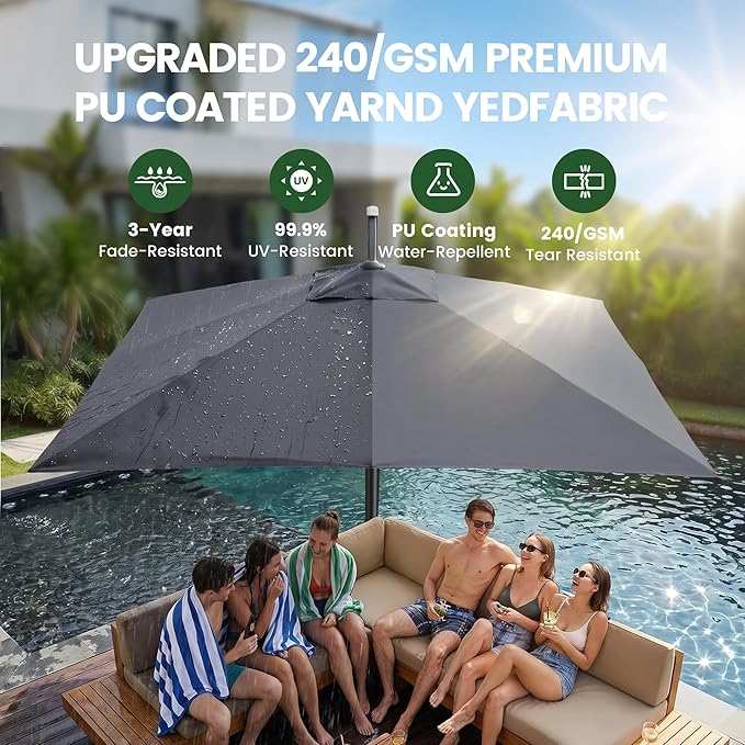 Olilawn 2 Pack 9' X 12' Patio Umbrella with Base Included, Large Outdoor Cantilever Offset Patio Umbrellas Rectangular Aluminum Umbrella with 360-degree Rotation & Infinite Tilt Adjustment for Poolside Luxury, Hosting, Backyard BBQ, Light Grey