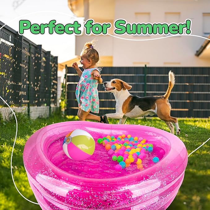 ArtCreativity Sparkly Inflatable Kiddie Pool, 3 Levels, Transparent with Silver Glitter and Cushioned Bottom, Outdoor for Backyard, Toys for Kids