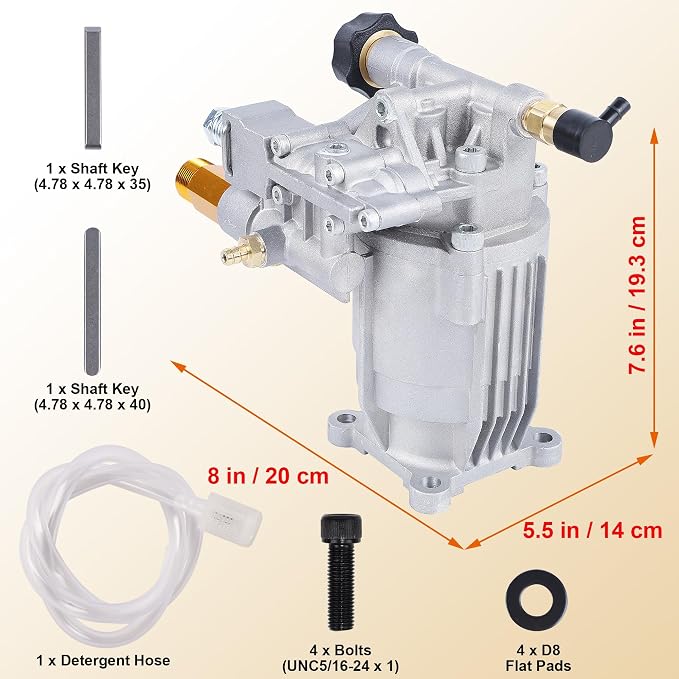 Biswing Pressure Washer Pump, 3/4" Shaft Horizontal Axial Plunger, 3400 PSI Max, 2.5 GPM, Replacement Pumps for Cold Water Gas Power Pressure Washer