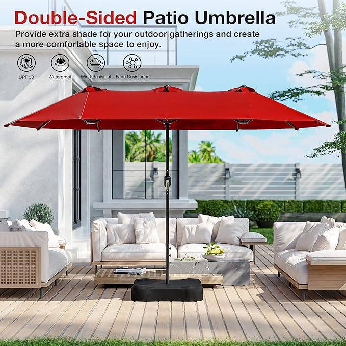 Joyside 13FT Large Patio Umbrella, Outdoor Double Sided Umbrella, Rectangle Umbrella with Crank Handle, 12 Sturdy Ribs for Deck, Porch and Pool