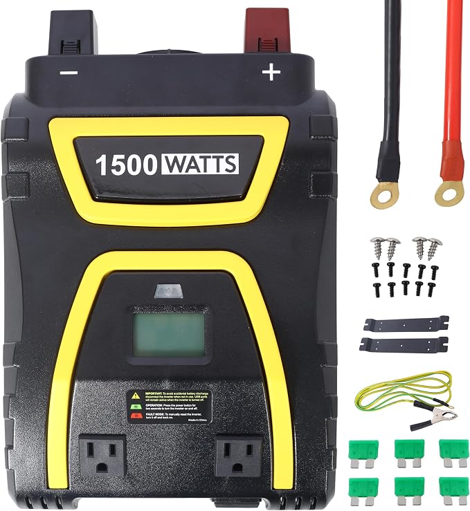 1500W Power Inverter 12V to 115V with LED Display, 3000W Peak Car Power Inverter for Truck RV Boat Modified Sine Wave with 3 AC Outlets and 3 USB Ports Inverter for Car and Emergency Power