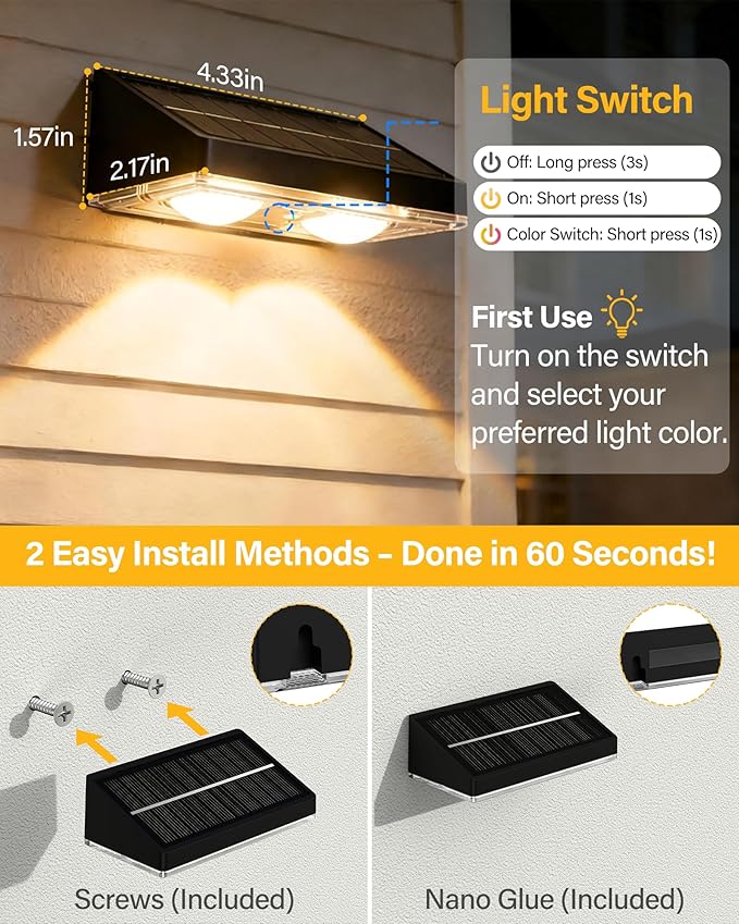 Solar Fence Lights Outdoor, 12 Pack Ultra-Bright 85LM Fence Lights Solar Powered, 9 RGB Color Modes, IP65 Waterproof, 12H Dusk to Dawn Glow for Pool/Deck/Patio/Wall/Backyard - Black