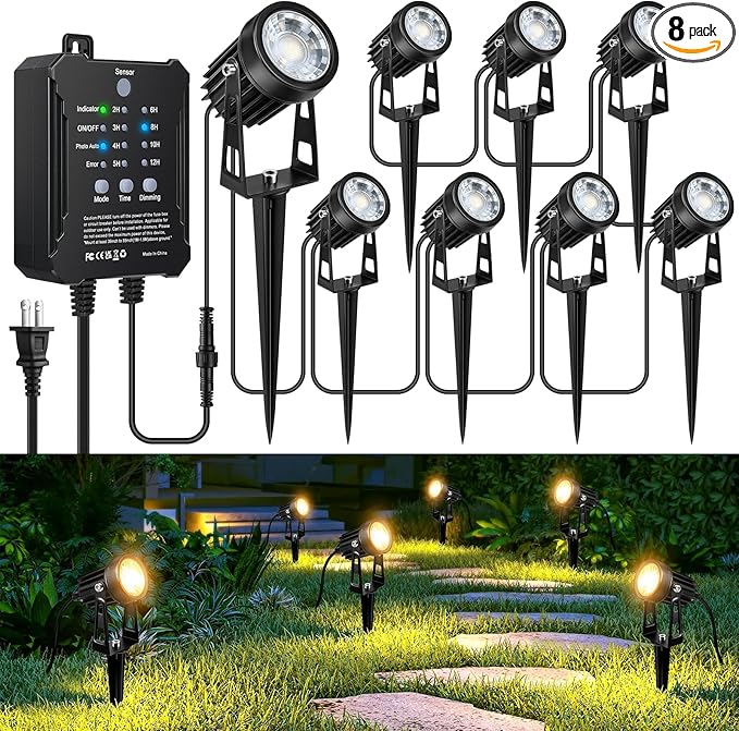 All-in-One Low Voltage Landscape Lighting Kit, 8-Pack Landscape Lights with Transformer, 3000K Waterproof Outdoor Lights with 75FT Wire for Yard, Garden