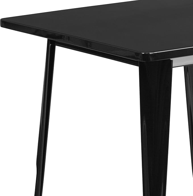 Merrick Lane Nash Indoor-Outdoor Dining Table Only- Black Powder Coated Finish - 31.5" Square Top - 27.25" Wide Base - Bracing for Added Stability