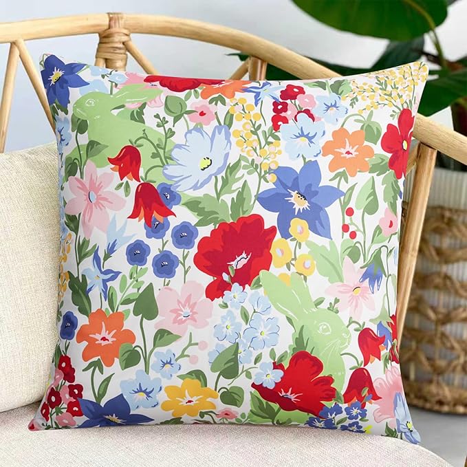 Adabana Outdoor Waterproof Floral Pillow Covers 16x16 Inch | Colorful Outdoor Pillow Covers Summer Decirative for Patio Furniture Porch Garden Pillows