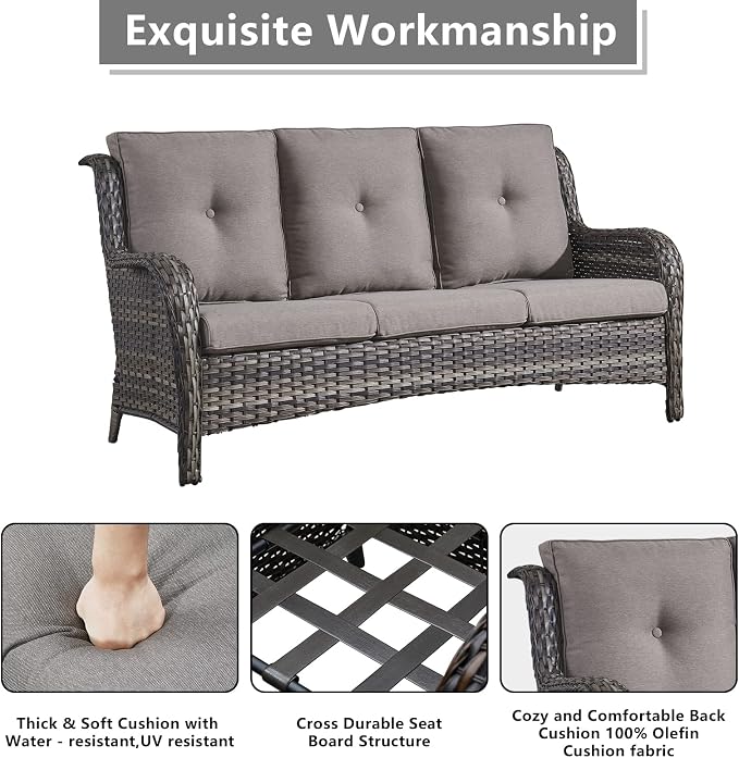 Rilyson 6 Piece Outdoor Patio Furniture Set - Rattan Wicker Patio Conversation Sets with 2 Swivel Rocker Chairs,2 Ottomans,1 Sofa and 1 Coffee Table for Outside Porch Deck Yard(Mixed Grey/Grey)