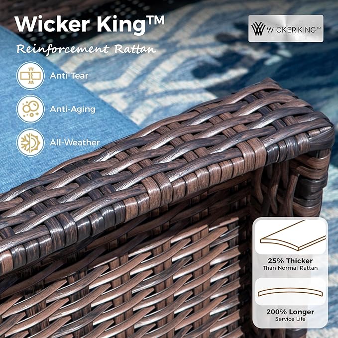 Swivel Patio Wicker Chairs Set of 2, High Back Outdoor Swivel Patio Rattan Chairs with 5.5" Thick Cushions for Bistro Balcony Porch Deck and Yard, Navy Blue