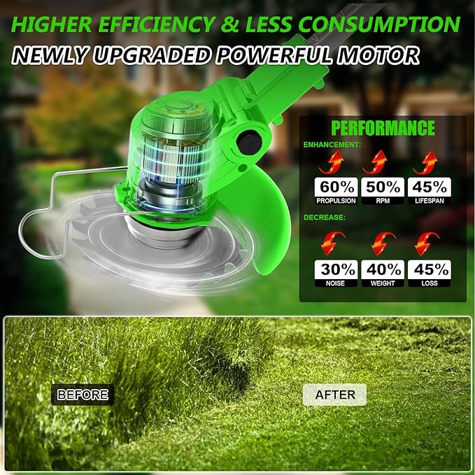 Cordless Weed Wacker Eater Battery Powered 21V Lightweight Electric Weed Trimmer with 2 Battery Operated Leaf Blower Weed Storage Bag, Stringless Grass Trimmer/Brush Cutter/Lawn Edger for Yard Garden