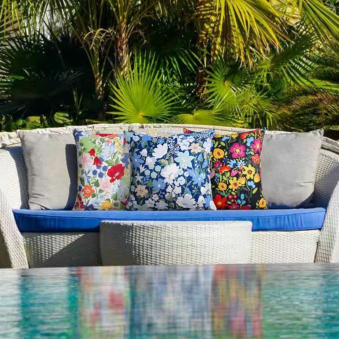 Adabana Outdoor Waterproof Floral Pillow Covers 16x16 Inch | Colorful Outdoor Pillow Covers Summer Decirative for Patio Furniture Porch Garden Pillows
