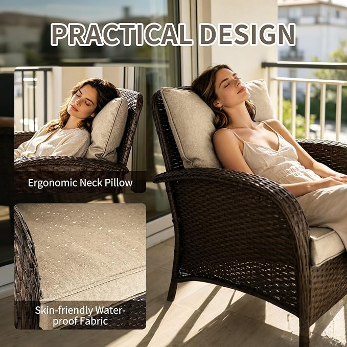 Outdoor Swivel Rocker Patio Chairs (Brown Wicker/Khaki Cushion, 9PC/Sofa & Swivel & Chair &2 Table& Ottomans)
