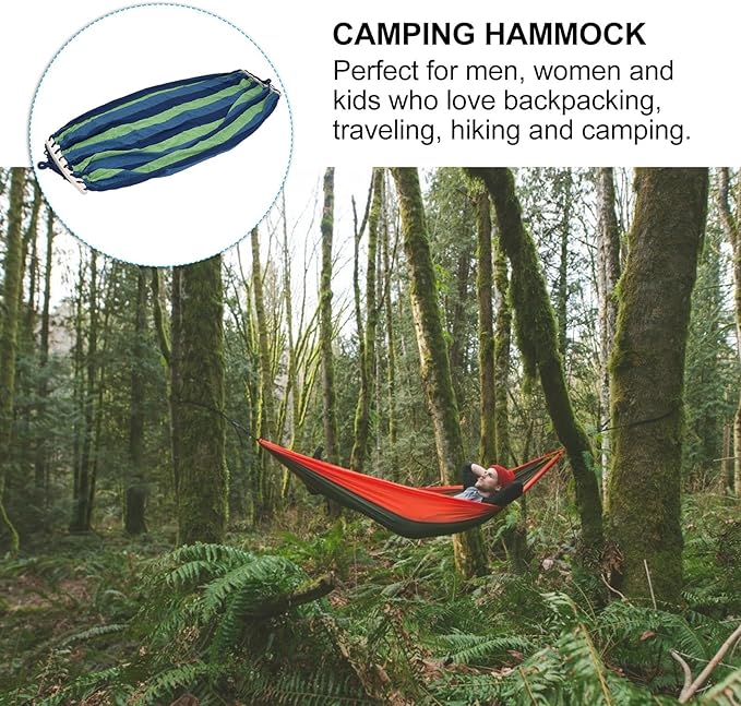 IMIKEYA Outdoor Travel Hammock Double Camping Hammock with Curved Bars 190x100cm Blue Striped for Hiking and Backyard