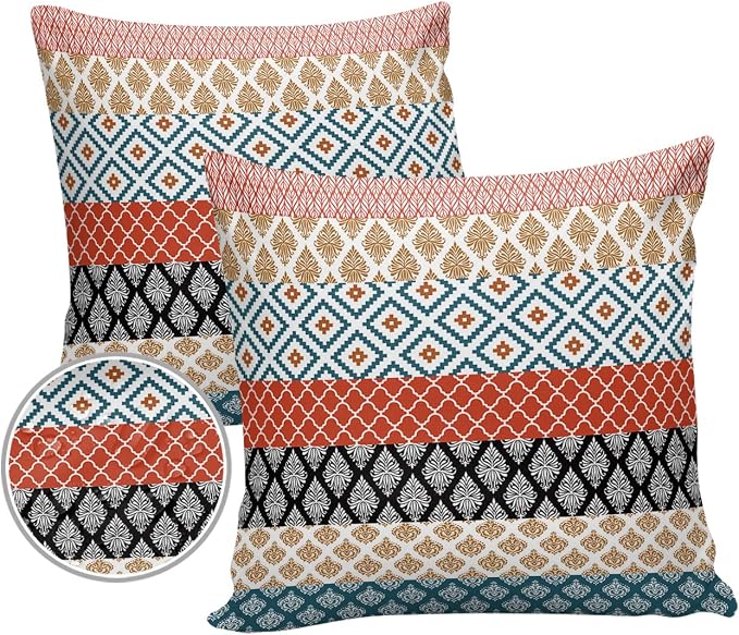 Outdoor Waterproof Throw Pillow Covers Boho Stripe Tribal Vingtage Lumbar Pillowcases Bohemian Style Pattern Decorative Pillows Cushion Case Patio Pillows for Couch Bed Garden 24 x 24 Inches