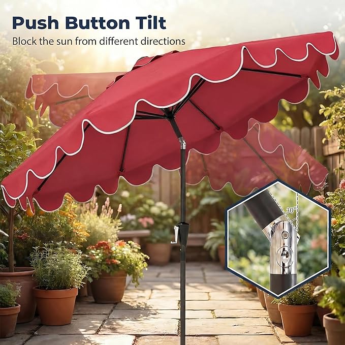 Happygrill 10 FT Patio Umbrella with Weighted Base Included, Outdoor Market Umbrella w/Push Button Tilt & Crank, 8 Heavy-Duty Metal Ribs, Air Vent, Sunshade Canopy for Garden Deck Pool Backyard (Wine)