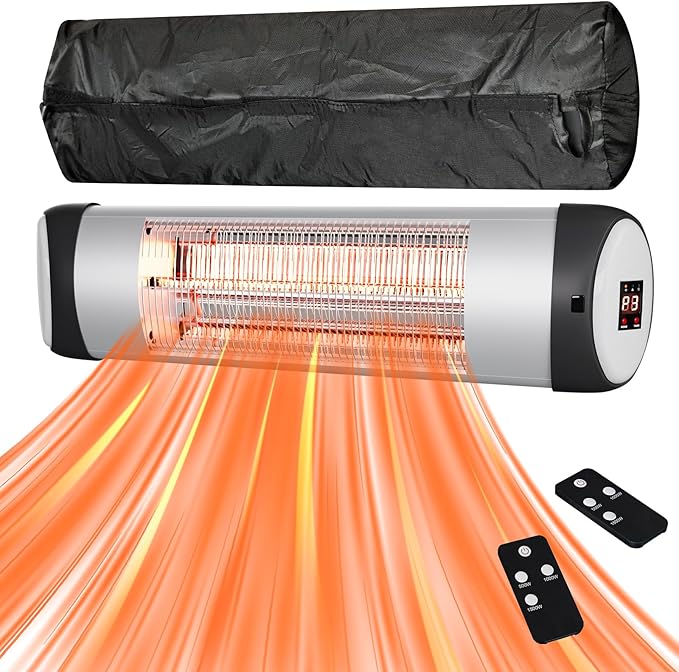 Outdoor Heater for Patio, 1500W Wall-Mounted Heater, Patio Heaters for Outdoor Use,9 Heating Levels 24H Timer, Waterproof, Carbon Fiber Tube, for Backyard Gazebo Garage Black