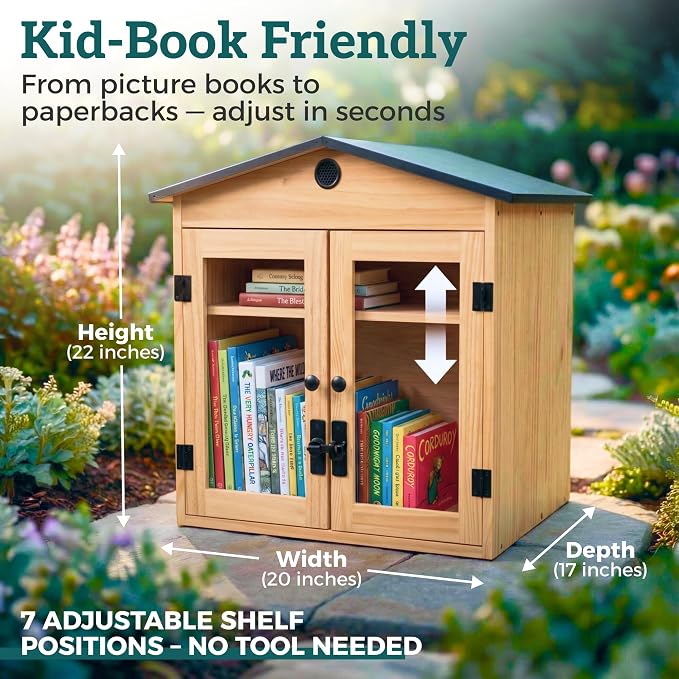 HAVLYN Little Library Box Outdoor Kit – Solid Wood Free Little Library with Metal Roof – Weather Resistant Blessing Box for Community Sharing