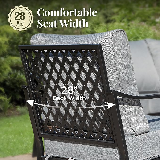 Patio Furniture Set with Coffee Table, Outdoor Conversation Set with 2 x Fixed Chairs, 2 x Rocking Chairs, 1 x 3-Seat Sofa for Lawn Garden Backyard, Grey