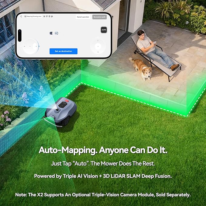 AI Triple Bionic Vision Module for Neomow X2 Series 3D LiDAR Robot Mower, Activates Pro-Level Features Including Auto-Mapping, 500+ Obstacle Detection, Spatial Perception, Terrain Recognition