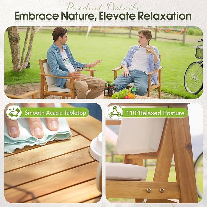 Flamaker 8 Piece Outdoor Furniture Set, Outdoor Table and Chairs with Comfy Cushions, Acacia Wood Patio Furniture for Porch, Patio, Garden, Poolside